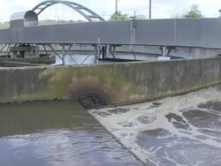 MS PAN View of Clarifying basin at purification plant / Konz, Rhineland-Palatinate, Germany Stock Footage
