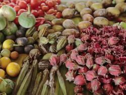 Vegetables and herbs are sold in the bazaar. Stock Footage