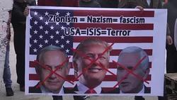 CLEAN : West Bank Palestinians burn Trump Pence in effigy News Clip