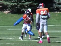 Peyton Manning and Broncos stress ball security Stock Footage