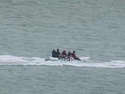 WS AERIAL TS View of tourists enjoying boating at Valras-Plage city / Languedoc Roussillon, France Stock Footage