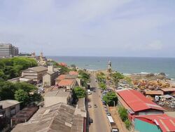 WS View of Lighthouse and ocean at Chaitya Road / Colombo, Western Province, Sri Lanka Stock Footage