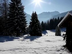 hut in the winter meadows Stock Footage