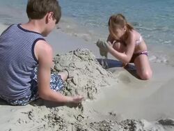 MS Children playing at beach in holiday / Puerto Pollenca, Mallorca, Balearic Islands, Spain Stock Footage