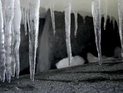 CU View of melting icicles / Antarctica Stock Footage