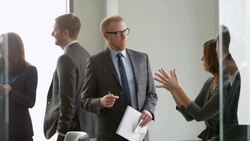 MS Business executives collaborating on project during meeting in office conference room Stock Footage
