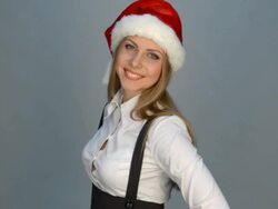 beautiful young woman in santa claus hat Stock Footage