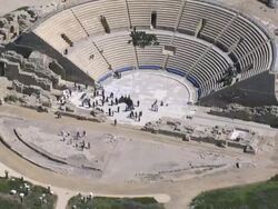 Aerial the Amphitheatre built by Herod the Great, ancient Caesarea, Israel Stock Footage