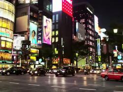 Lit Buildings at Ginza at Night with Waco Department Store, Tokyo, Japan Stock Footage