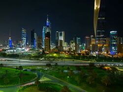 Arabian Peninsula, Kuwait, Kuwait City, time lapse of the modern city centre architecture Stock Footage