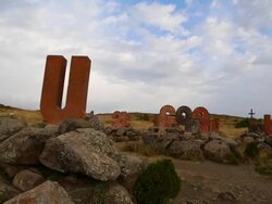 Mount Aragats, park of letters (Armenian Alphabet) Stock Footage