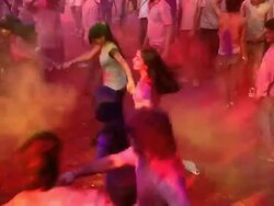 Group of people playing holi and dancing, Delhi, India Stock Footage