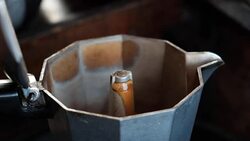 moka pot use coffee maker with hot coffee Stock Footage