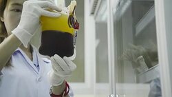 Asia medical technician woman doing quality control of blood bag during storage refrigerator in laboratory hospital Stock Footage