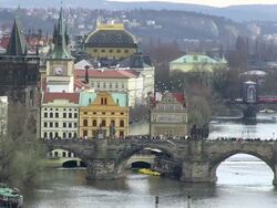 MS View of charles bridge near old town / Prague, Hlavni mesto Praha, Czech Republic Stock Footage