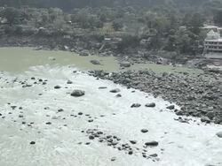 WS PAN Shot of ganges river / Rishikesh, Uttarakhand, India Stock Footage