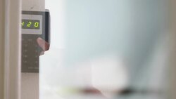 Security opening the door at laboratory Stock Footage