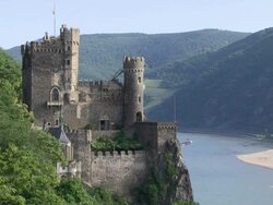 WS View of castle near river / Trechtings-hausen, Rhineland-Palatinate, Germany  Stock Footage
