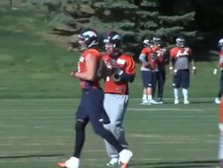Peyton Manning practicing for Denver Broncos Stock Footage