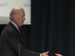 September 23, 2008 WS PAN ZI Democrat Vice Presidential candidate Joe Biden arriving to address National Jewish Democratic Council/ MS Biden speaking with arm around Michael Adler/ Washington, DC/ AUDIO Stock Footage