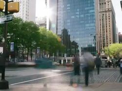 Time lapse, downtown street with buses, cars, traffic, pedestrians, and buildings. Stock Footage