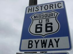 CU Shot of Historic Byway Route 66 sign in Missouri / Missouri, United States Stock Footage