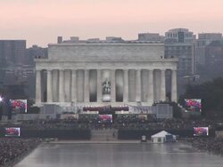 January 18, 2009 HA WS Large screens showing Garth Brooks performing at the 'We Are One' concert on the National Mall to celebrate the inauguration of Barack Obama/ Washington, DC Stock Footage