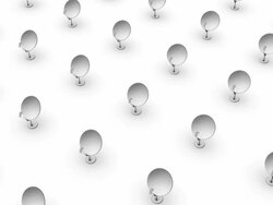 High angle up from single Satellite Dish (Home) revealing many Stock Footage