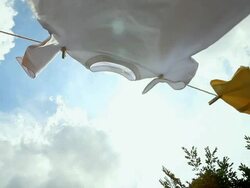 MS Shot of T-shirts hanging on laundry line / Seoul, South Korea Stock Footage