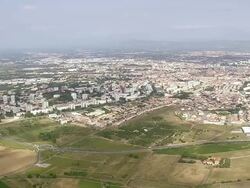 WS AERIAL View of Le Castillet city / Languedoc Roussillon, France Stock Footage