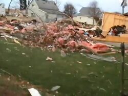 MS POV Shot of destroyed homes moments after tornado / Woodward, Iowa, United States Stock Footage