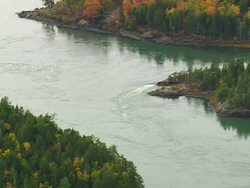 WS ARIEAL View of Water flow with islands / Maine, United States Stock Footage