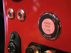 CU Engine start and stop button of Li-Ion Motors Corp Inizio at Detroit Auto Show / Detroit, Michigan, USA Stock Footage