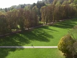 Aerial Shot Of People Walking In Park Stock Footage