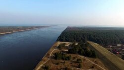 Aerial view of Vistula river estuary Poland Stock Footage