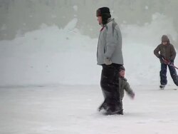 MS TS Father teaching young child how to skate / Khimki, Moscow Suburb, Russia Stock Footage
