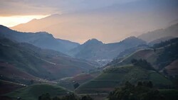 terraced rice field in Mu Chang Chai, Vietnam Stock Footage