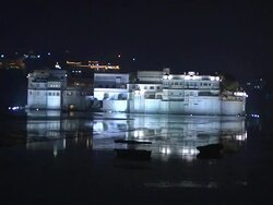 Block Shot Night Lake Udaipur Rajasthan India Stock Footage