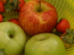 Apples and strawberries in basket Stock Footage