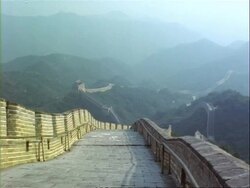 WA High angle view along Great Wall of China in to hazy distance, Badaling, China Stock Footage
