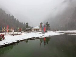 Ancient temples in the snow mountains Stock Footage