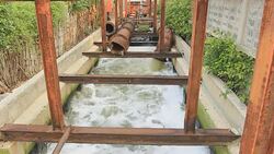 Drainage Station, waste water pours out of the chimney Stock Footage