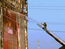 Firefighter and fire Stock Footage