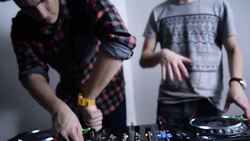 DJs and mixer. Close up Stock Footage