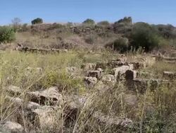 Morgantina, view of the south sanctuary of Demeter and Kore, 3rd century B.C. Stock Footage