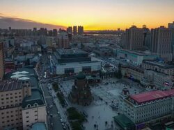 Nightfall Timelapse of Saint Sophia Cathedral, Harbin, China (Wide View) Stock Footage