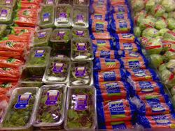 CU Shot of packaged vegetables and fruits in supermarket / Mall of America Minneapolis, Minnesota, United States Stock Footage