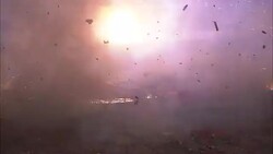 Firecrackers explode on a street in Beijing. Stock Footage