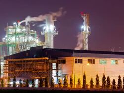 Industrial Boiler at Oil Refinery Plant twilight Time Lapse Stock Footage