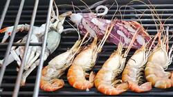 Seafood barbecue Stock Footage